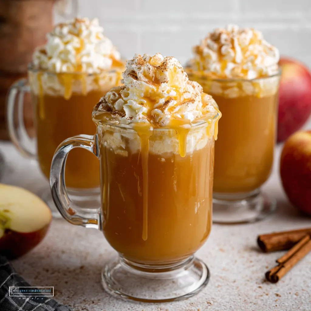 Homemade Caramel Apple Cider, a Starbucks copycat recipe.