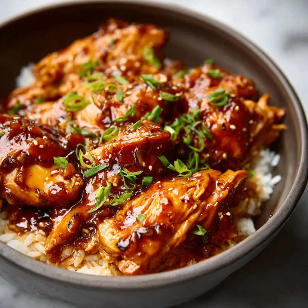 Slow cooker honey garlic chicken, juicy and ready to serve.