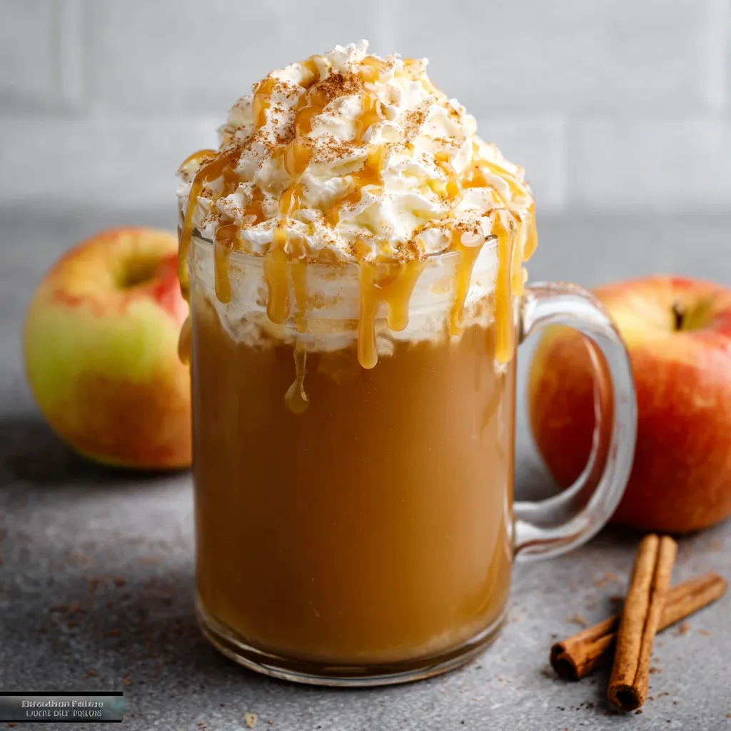 Close-up of homemade Caramel Apple Cider, a Starbucks copycat recipe.