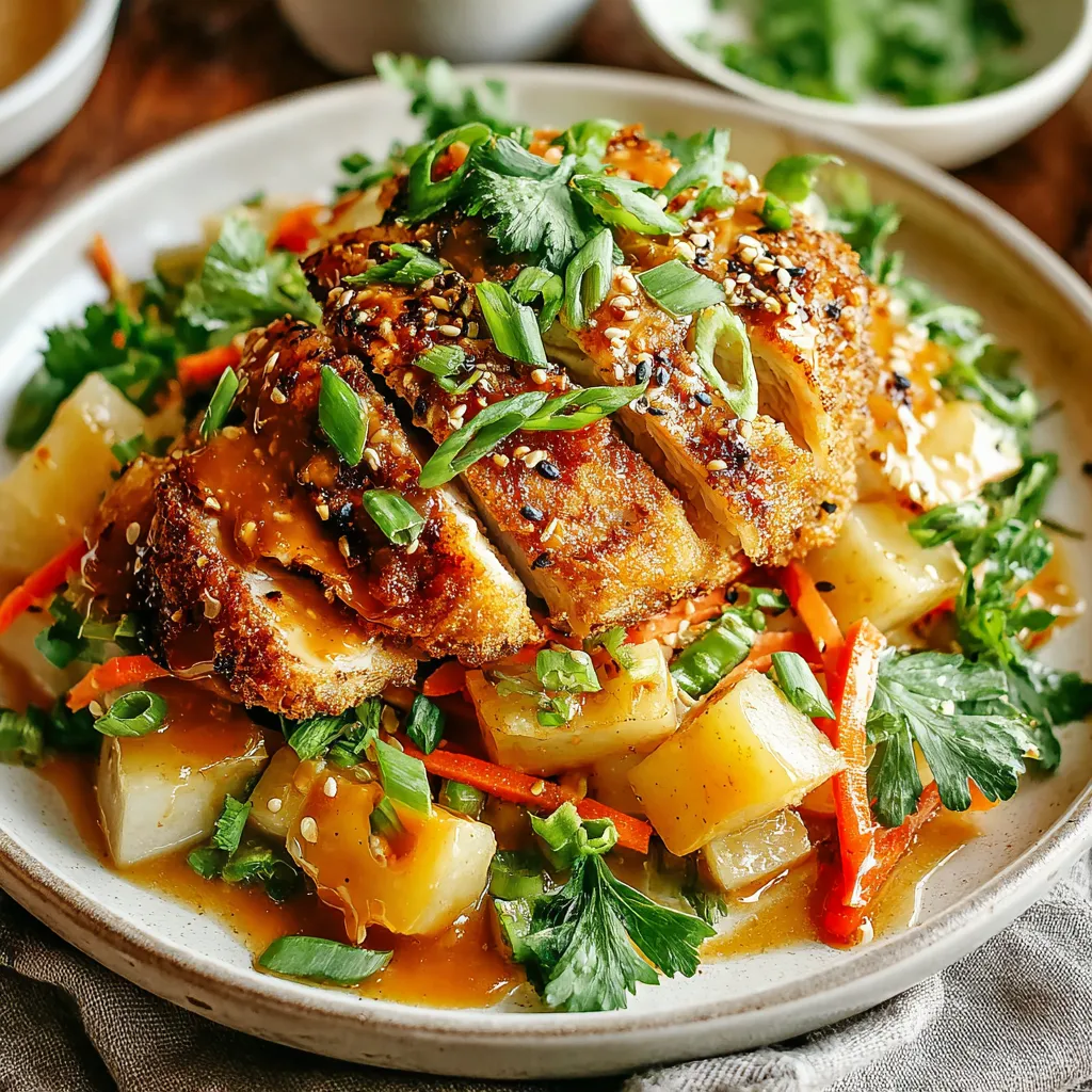 Crunchy kohlrabi and chicken salad recipe. Fresh ingredients close-up.