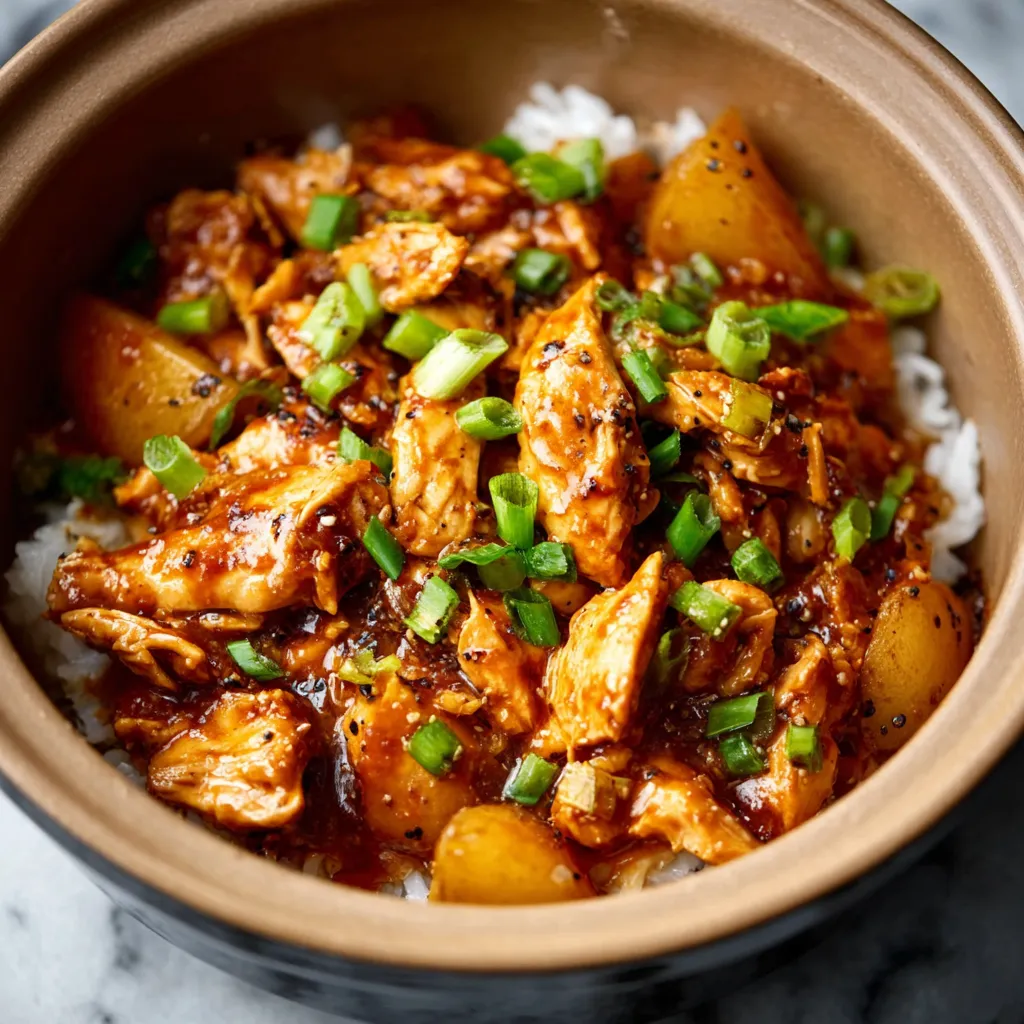 Slow Cooker Honey Garlic Chicken simmering in the crock pot.