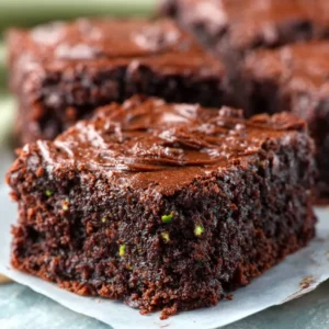 Delicious zucchini brownies on a plate. Moist, chocolatey dessert!