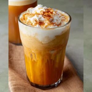 Pumpkin cold foam topping a coffee drink.