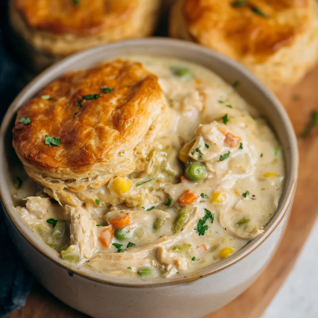 Crock Pot Chicken Pot Pie: Creamy chicken and vegetable filling.