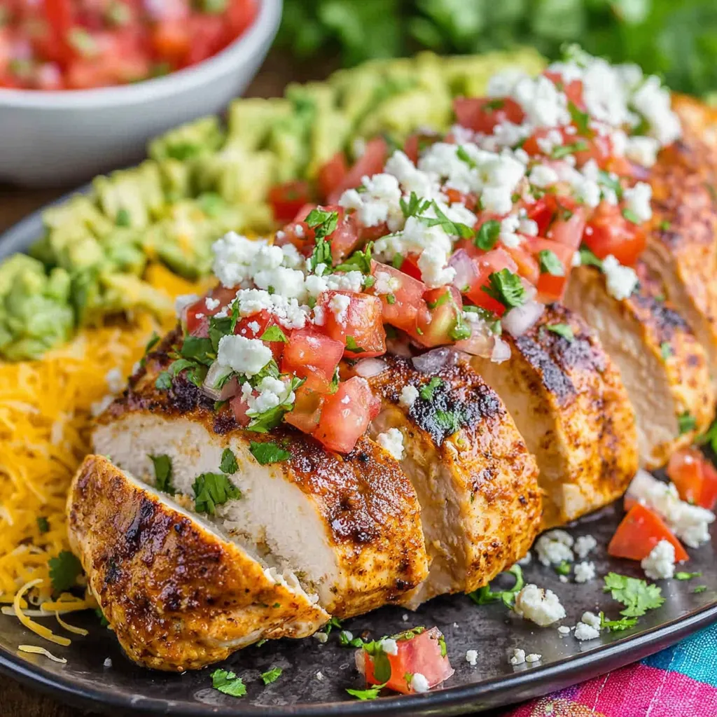 Fiesta Lime Chicken with Avocado: Grilled chicken topped with avocado slices.