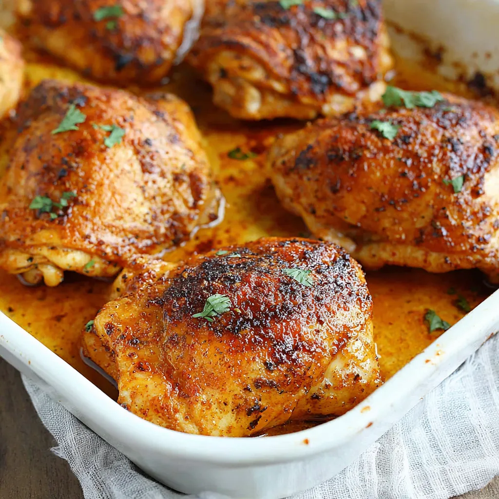 Oven-baked boneless skinless chicken thighs, ready to eat.
