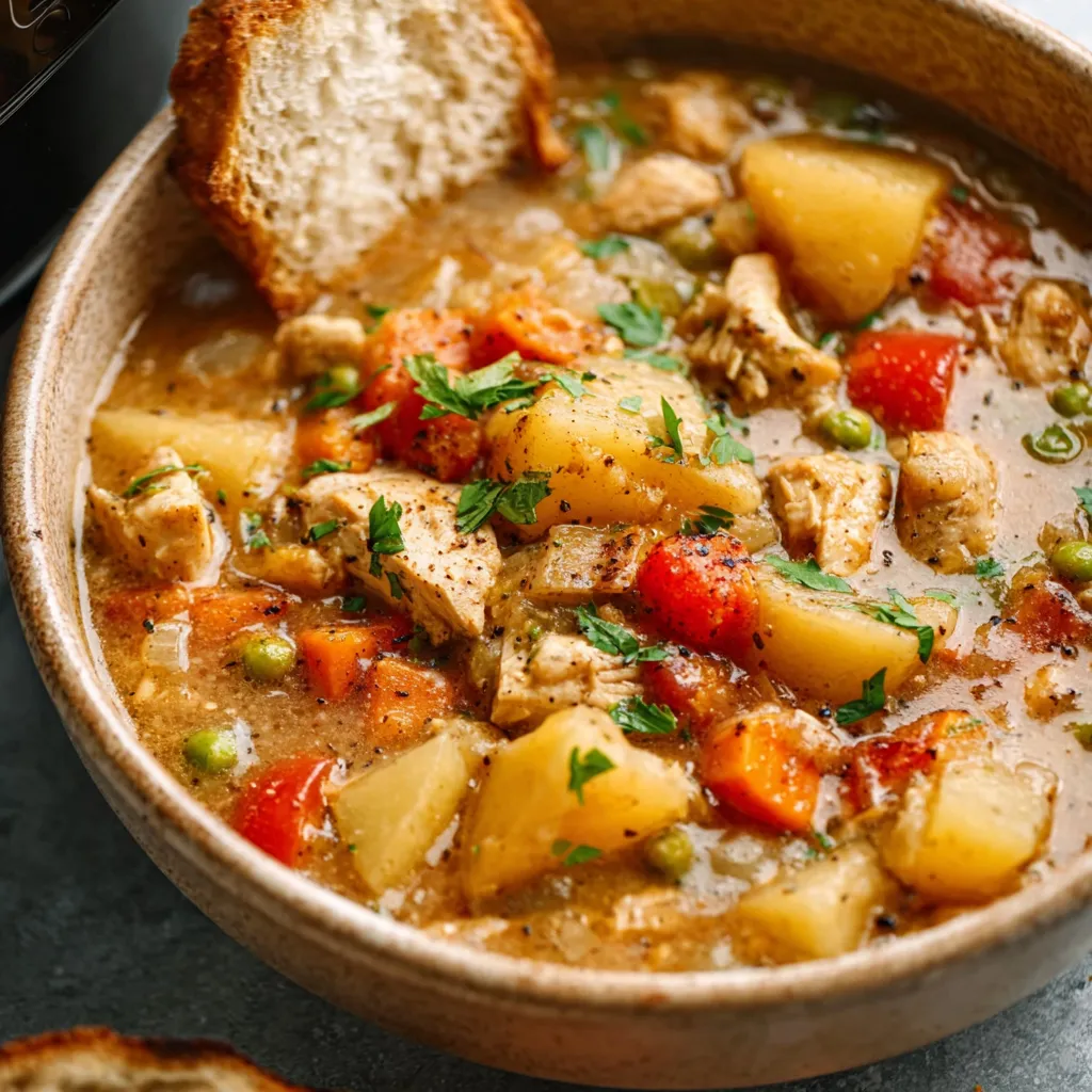 Slow cooker chicken stew: hearty homemade recipe.