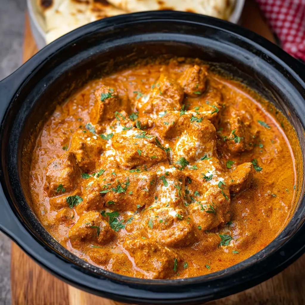 Slow cooker Indian butter chicken, creamy and delicious.
