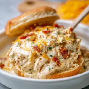 Creamy Crockpot Crack Chicken, shredded and ready to serve.