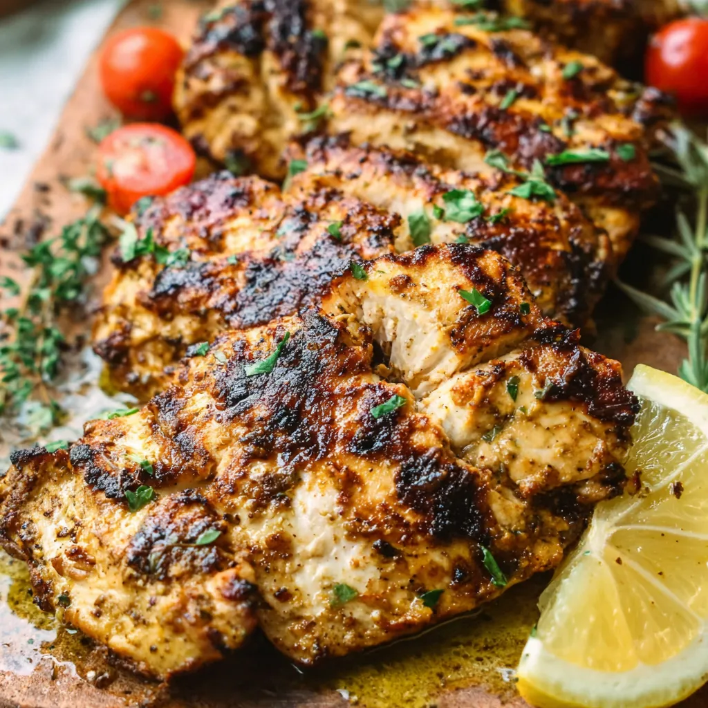 Close-up view of marinated chicken pieces showcasing the deliciousness of Tantalizing Greek Chicken Marinade - The Best 30-minute Meal.