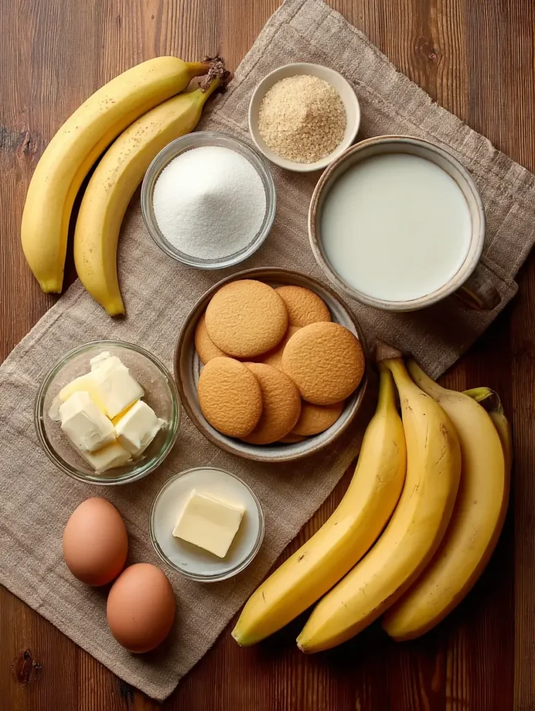 Banana pudding ingredients flat lay.