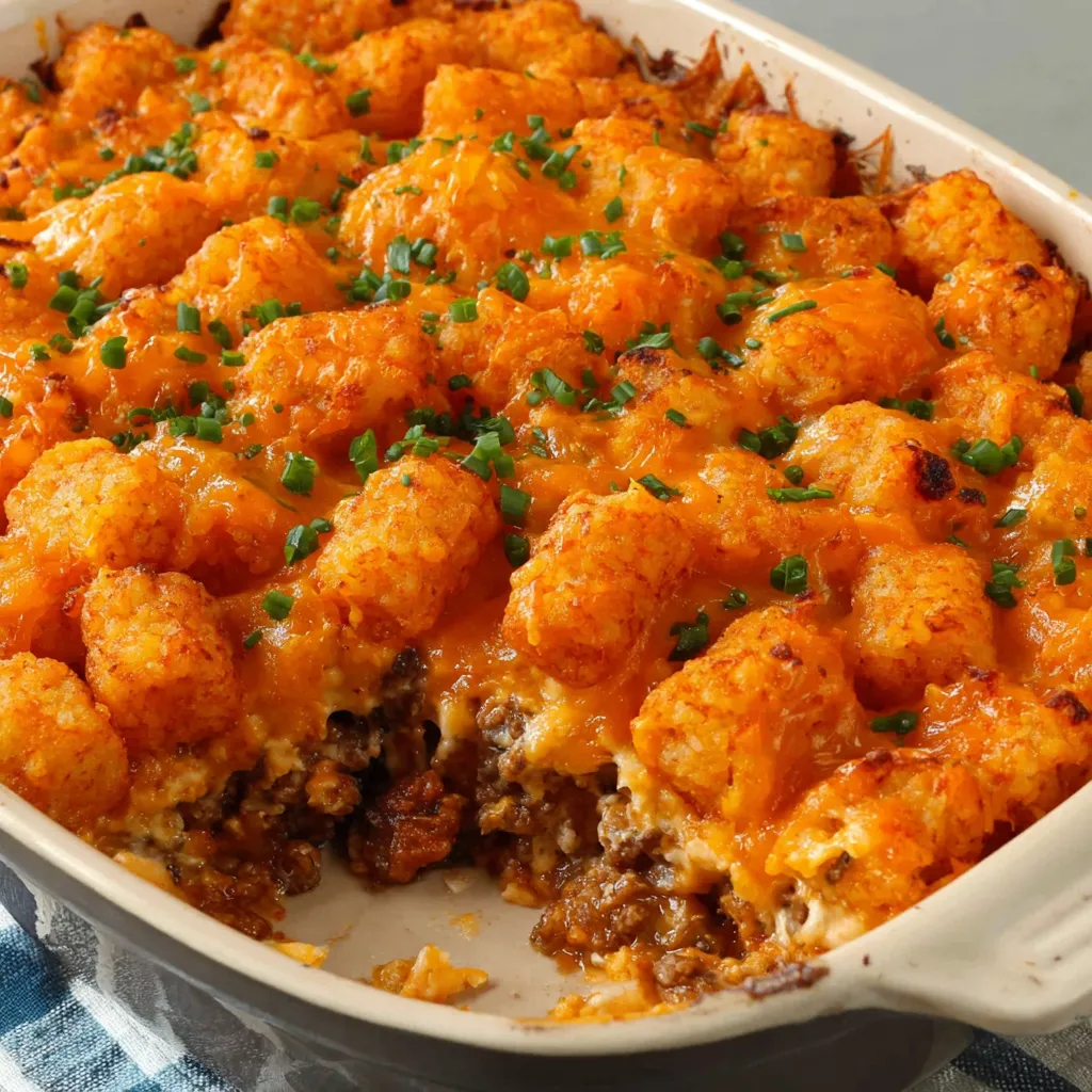 A golden-brown Tater Tot Casserole, fresh from the oven, is the star of this article's featured image.