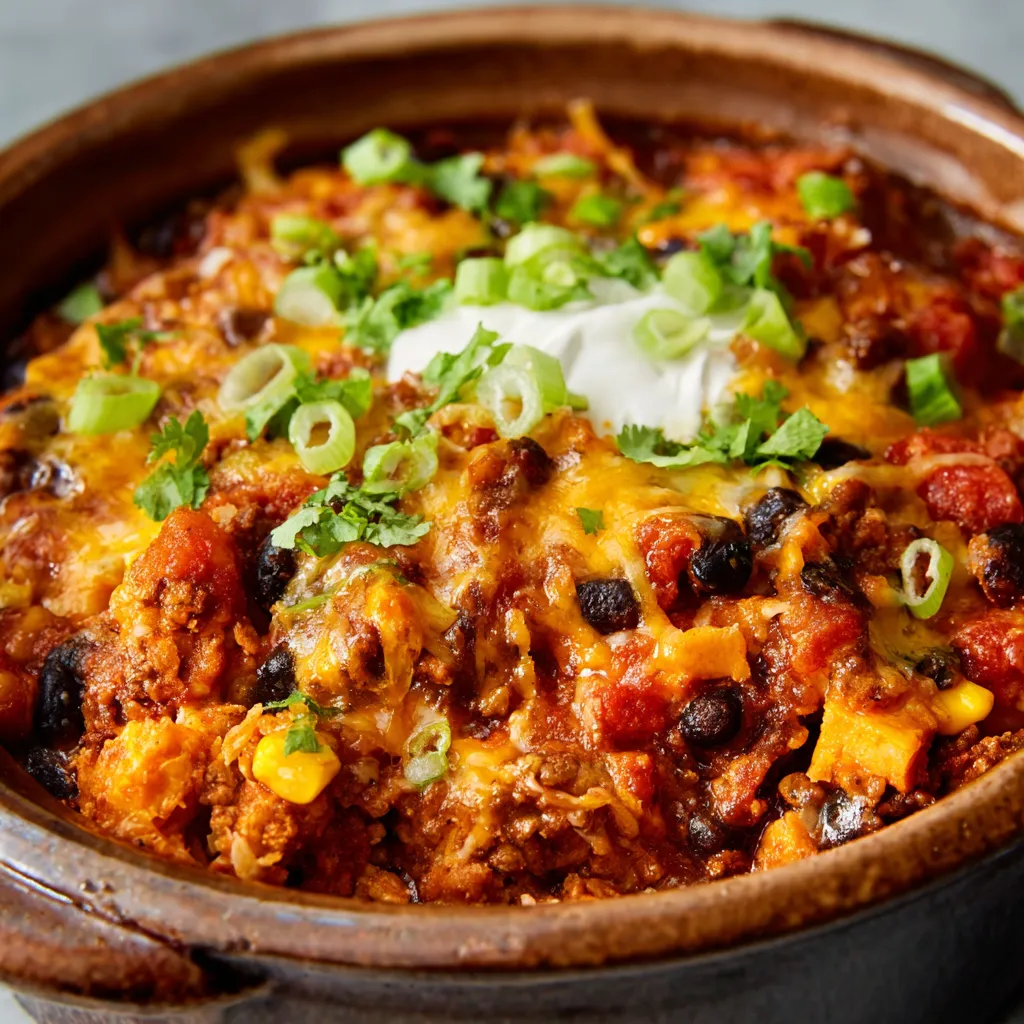 A delicious and cheesy Taco Casserole is displayed as a featured image for the recipe.