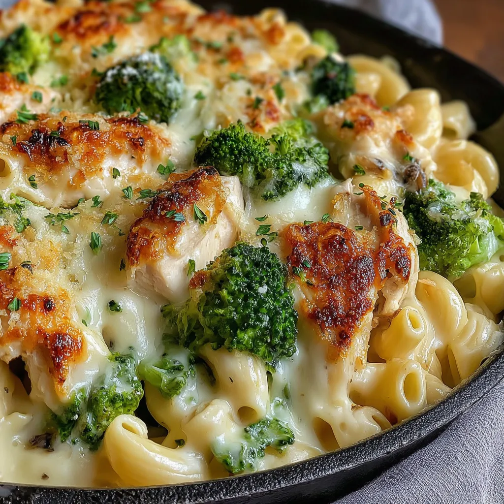 Chicken Broccoli Alfredo Bake is a creamy and delicious casserole dish shown as the featured image.