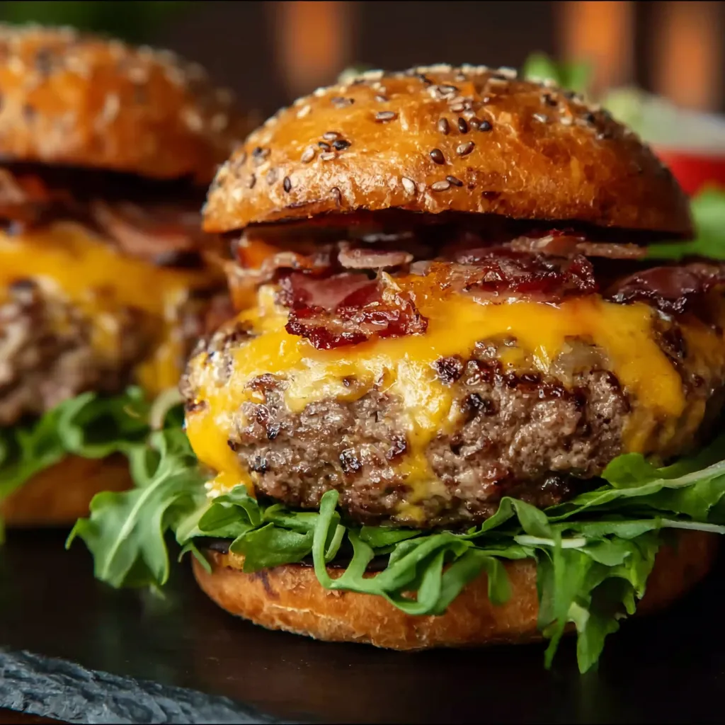 Another enticing view of juicy and flavorful Crack Burgers.