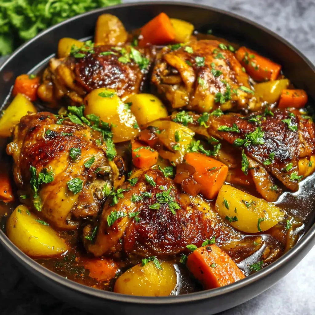 Close-up shot of a delicious and healthy Instant Pot Chicken & Veggie meal, showcasing juicy chicken and colorful vegetables.