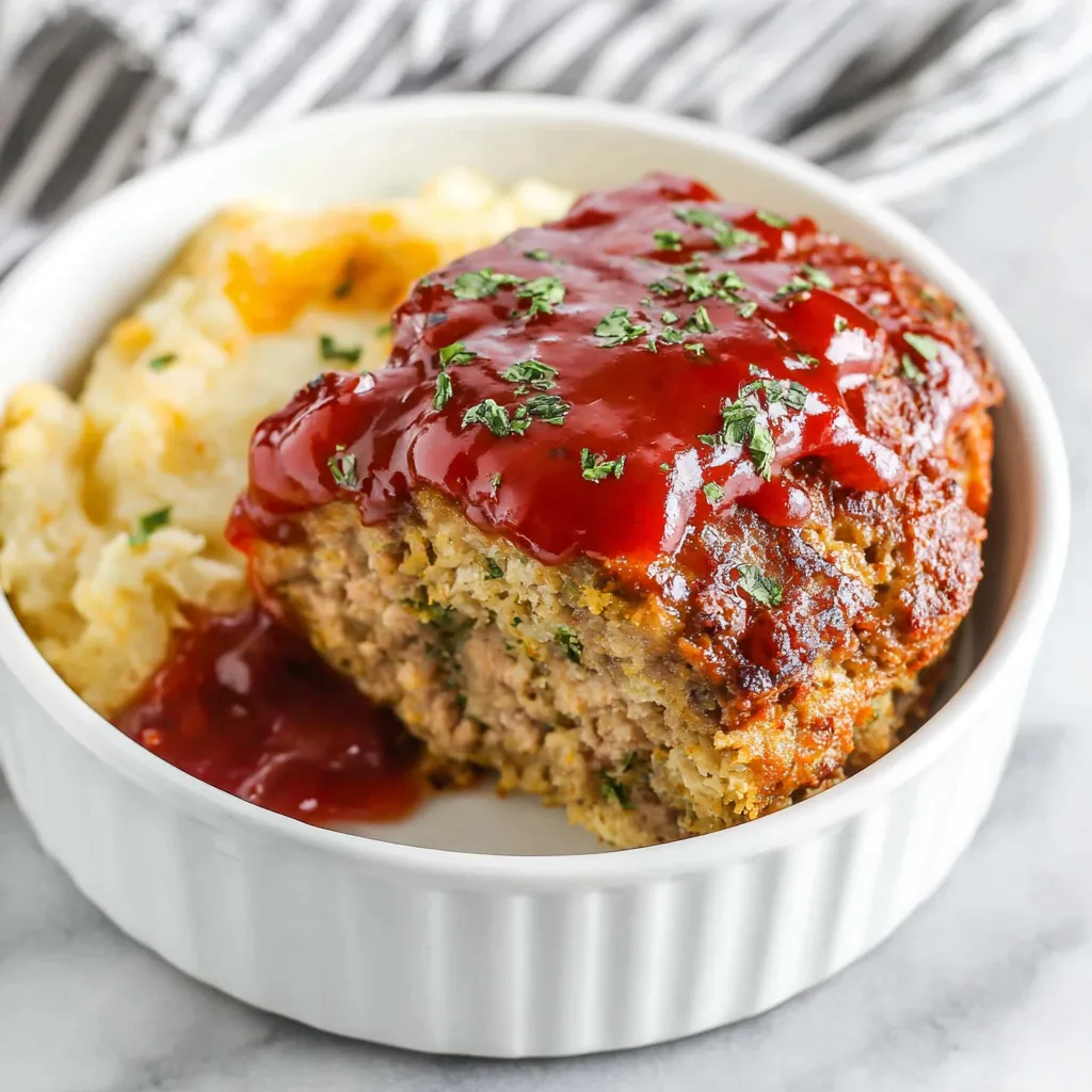 Close-up view showcasing a perfectly baked Mini Meatloaf, ready to be served.