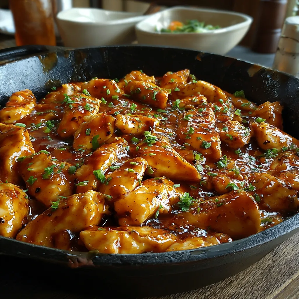 A close-up shot of a creamy and delicious Texas Roadhouse Butter Chicken Skillet, showcasing its rich sauce and tender chicken pieces.