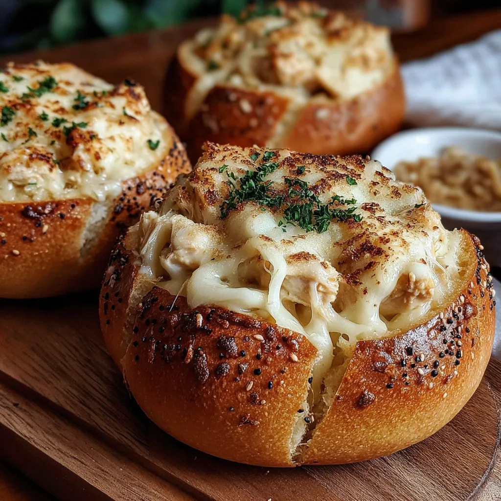 BEST CHICKEN ALFREDO GARLIC BREAD BOWLS