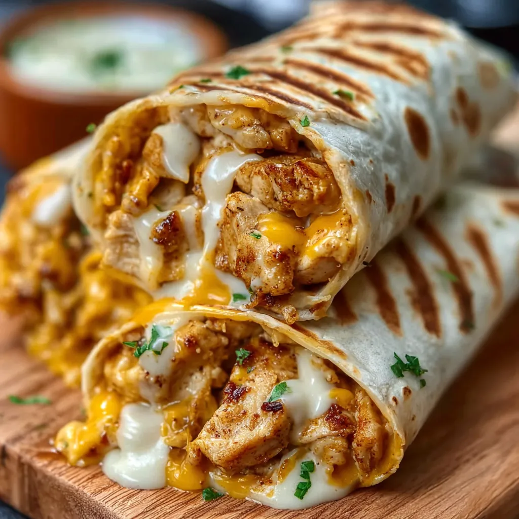 Close-up of delicious Cheesy Garlic Chicken Wraps, a perfect easy meal.
