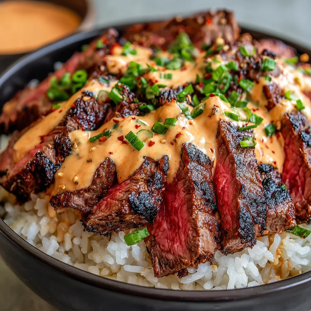 Korean BBQ Steak Rice Bowls are beautifully displayed in a delicious featured image.
