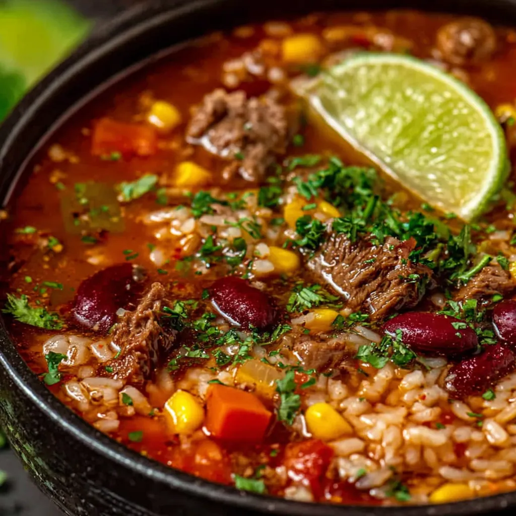 A comforting bowl of Mexican Beef And Rice Soup is showcased as the featured image.