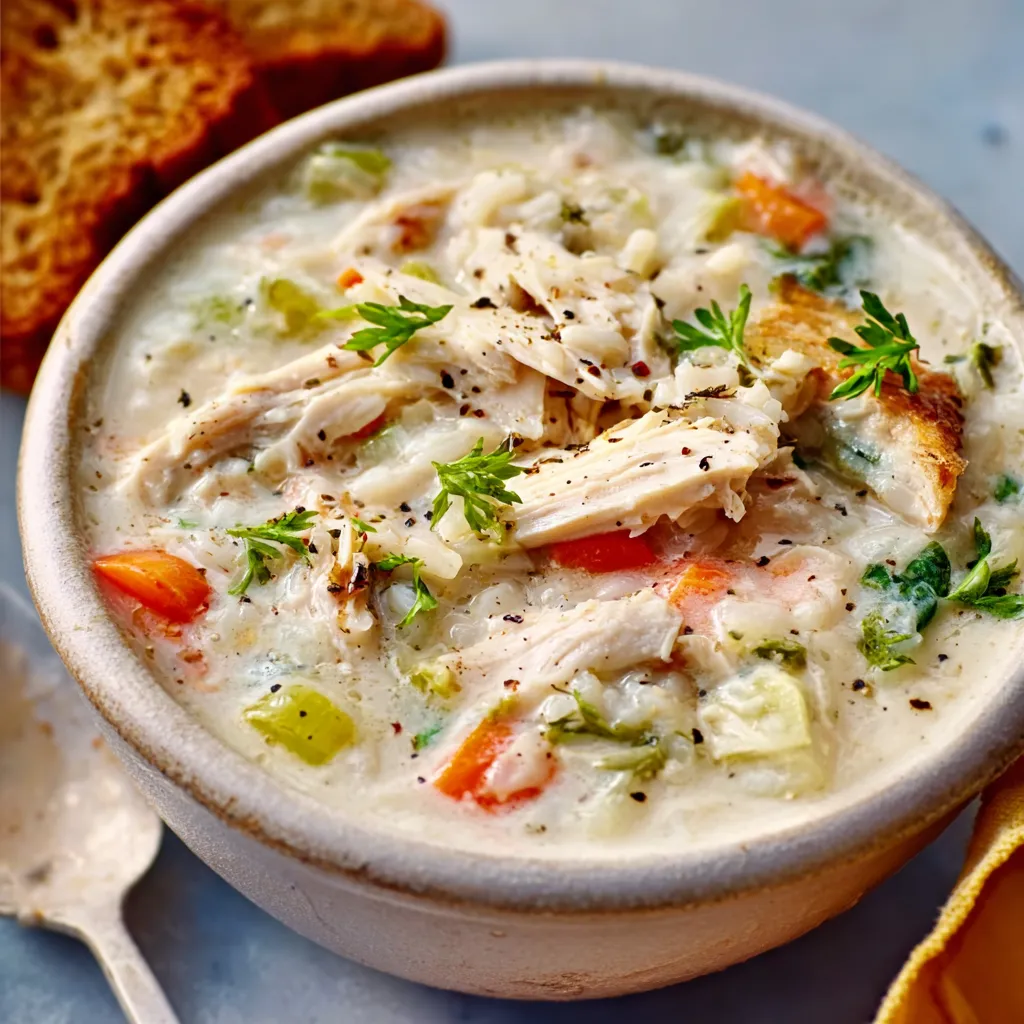 A comforting bowl of White Chicken Rice Soup is shown as a featured image for the recipe.