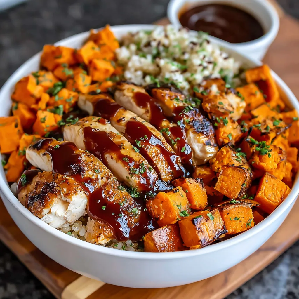 Smoky BBQ Chicken Sweet Potato Bowl is pictured as a delicious and healthy featured image.