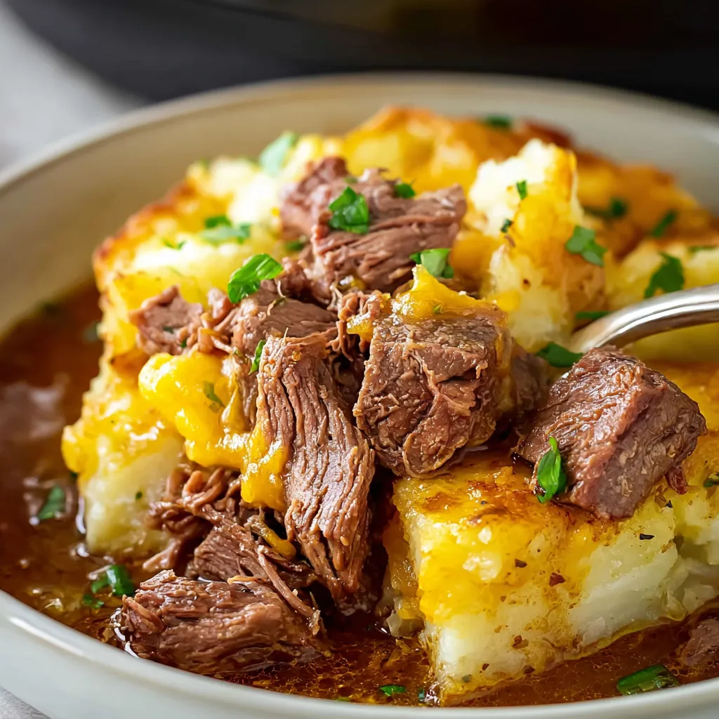 A delicious Steak Cheddar Potato Casserole is pictured as the featured image for this recipe.