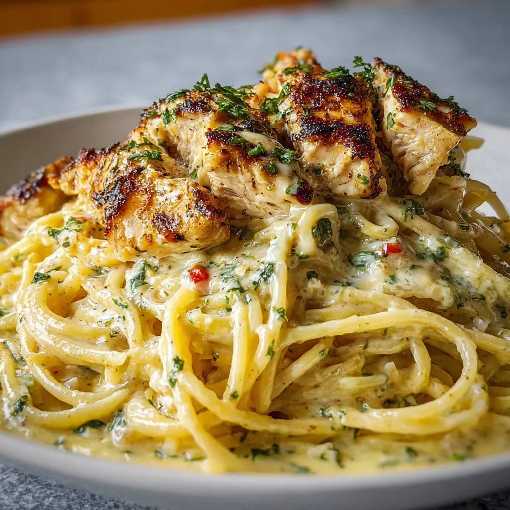 Close-up shot of creamy and flavorful Cajun Chicken Spaghetti, a spicy and delicious pasta dish.