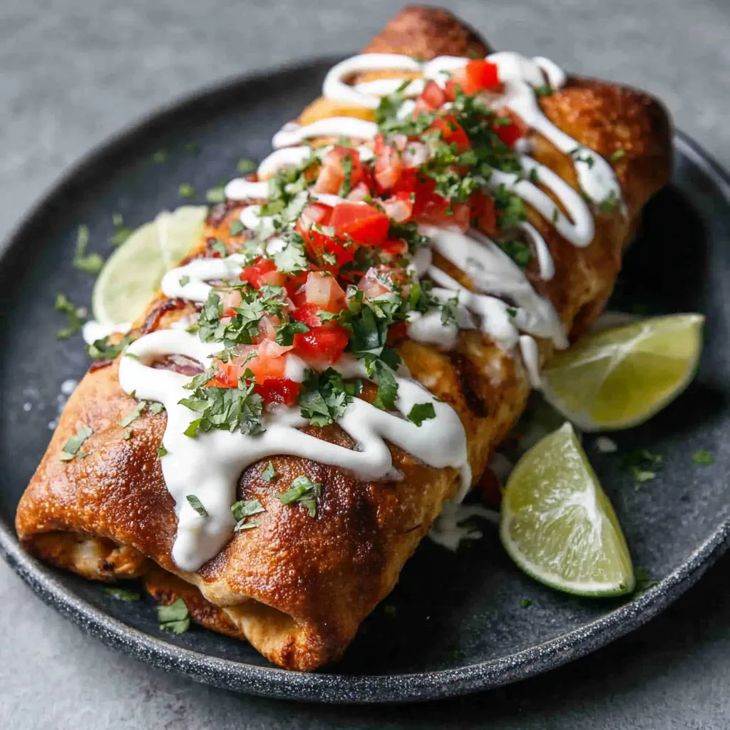 Close-up shot showcasing delicious Chicken Chimichangas ready to be enjoyed.