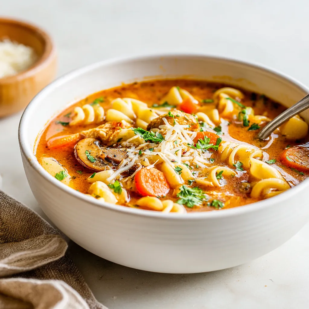 A comforting bowl of Chicken Soup, perfect for a cozy meal, is shown in this content image.