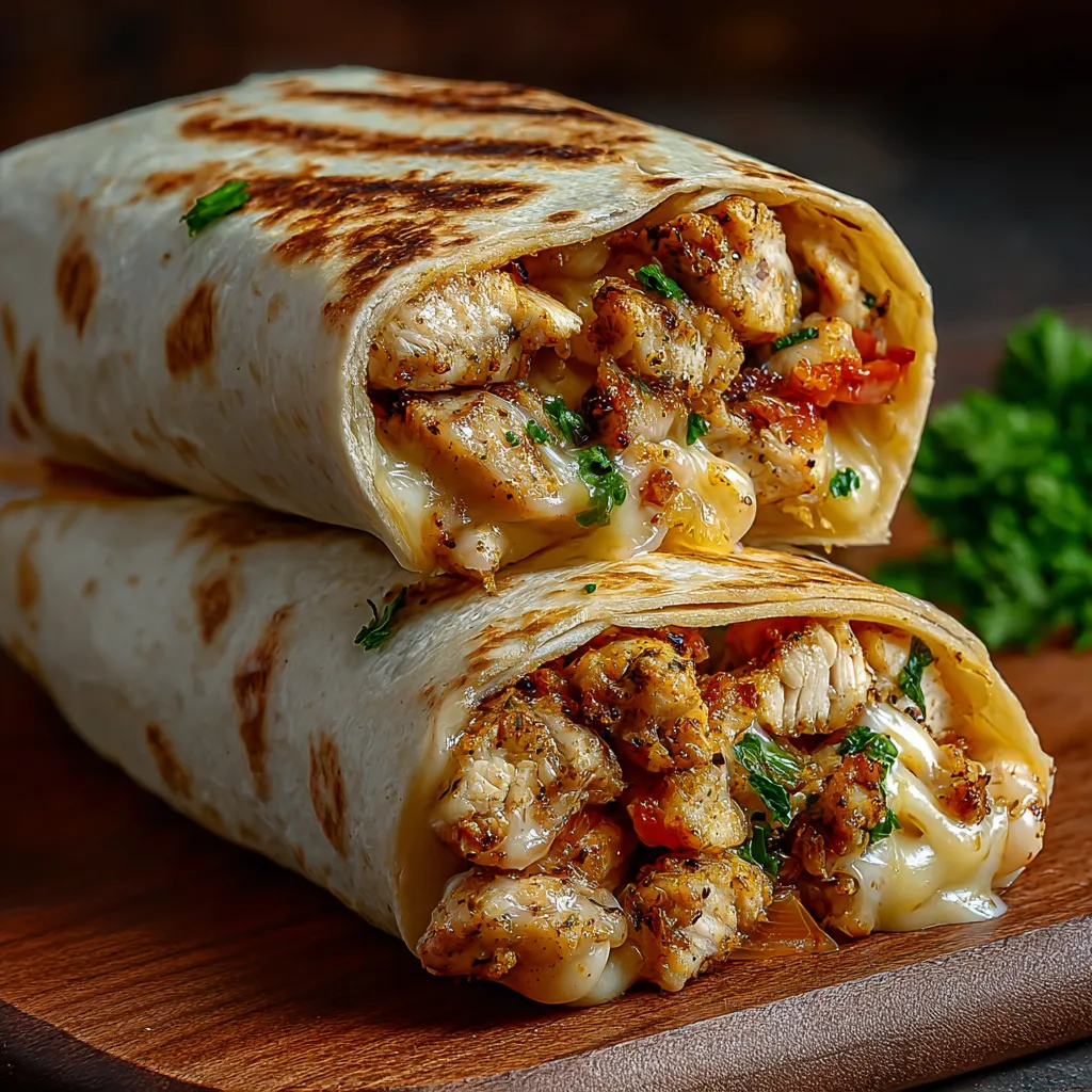 Delicious homemade Chicken Wraps are pictured, showcasing a satisfying and easy meal idea.