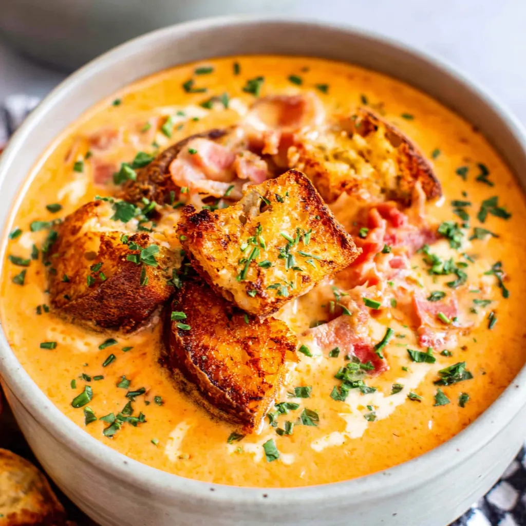 Close-up shot of creamy Potato Soup in a bowl, showcasing its rich texture and inviting garnish.