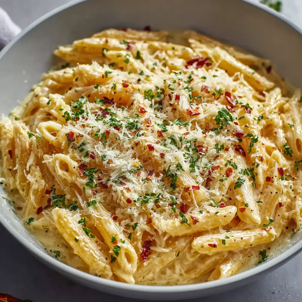 Close-up of flavorful Garlic Pasta, showcasing its delicious sauce and perfectly cooked noodles.