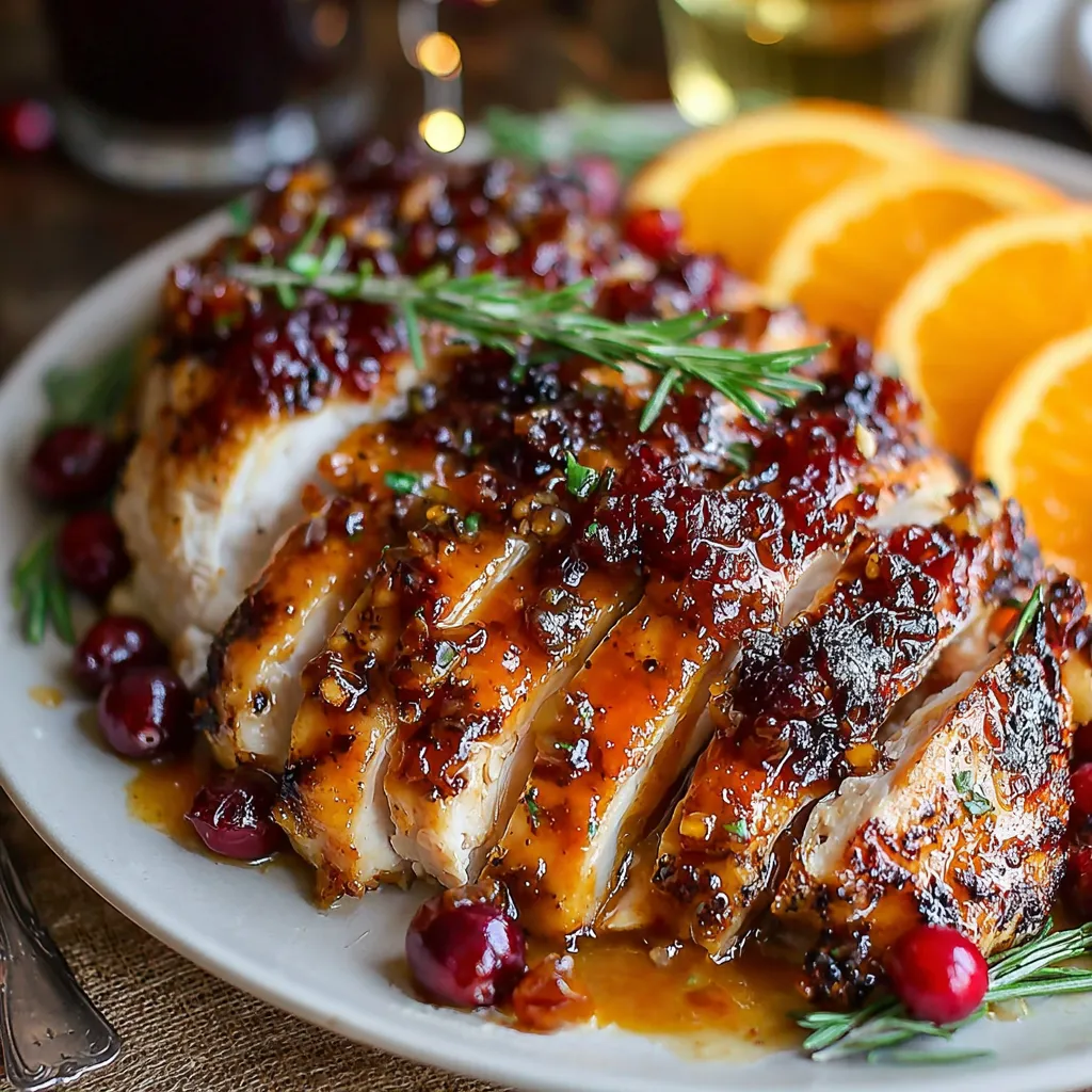 A close-up shot displays a juicy and perfectly cooked sliced Turkey Breast, ready to be served.