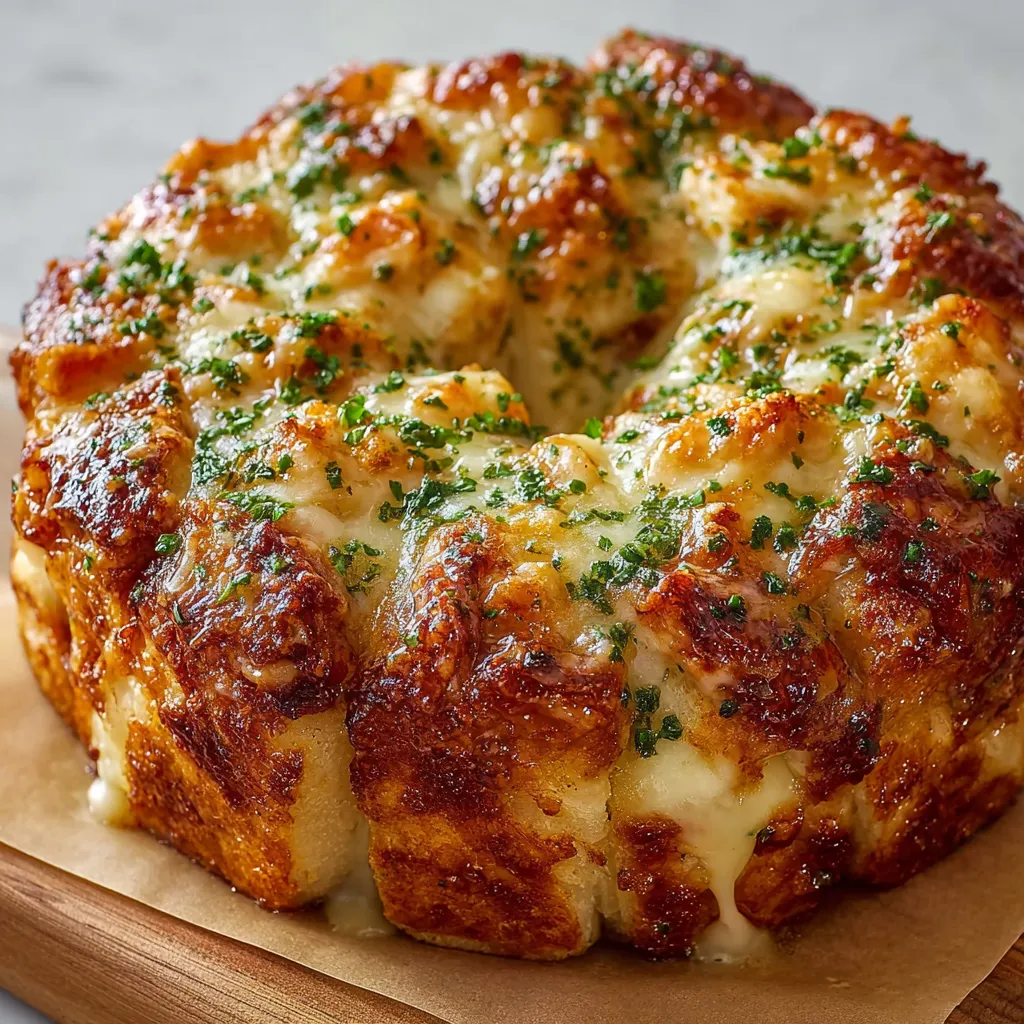 Close-up shot of warm, cheesy Chicken Alfredo Monkey Bread, showcasing its pull-apart texture and creamy sauce.