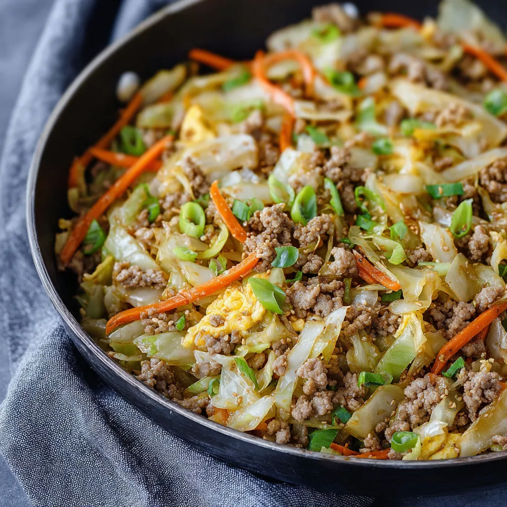 A close-up shot showcases a vibrant and flavorful Egg Roll In A Bowl meal, ready to be enjoyed.