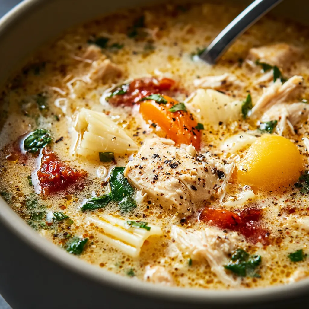 Close-up view of creamy and delicious Marry Me Chicken Soup, perfect for a comforting and flavorful meal.