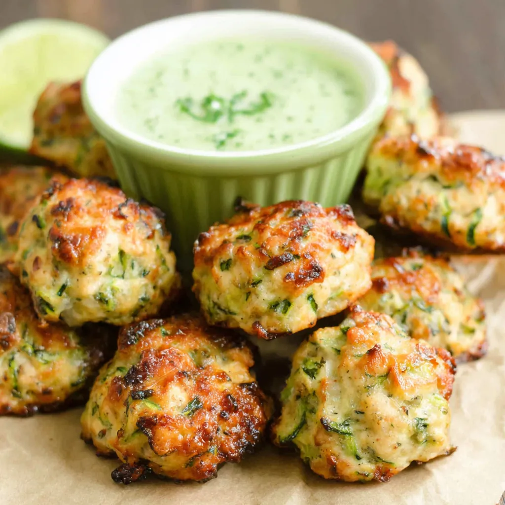 Close-up of delicious Baked Chicken Zucchini Poppers, perfect for a healthy snack or appetizer.