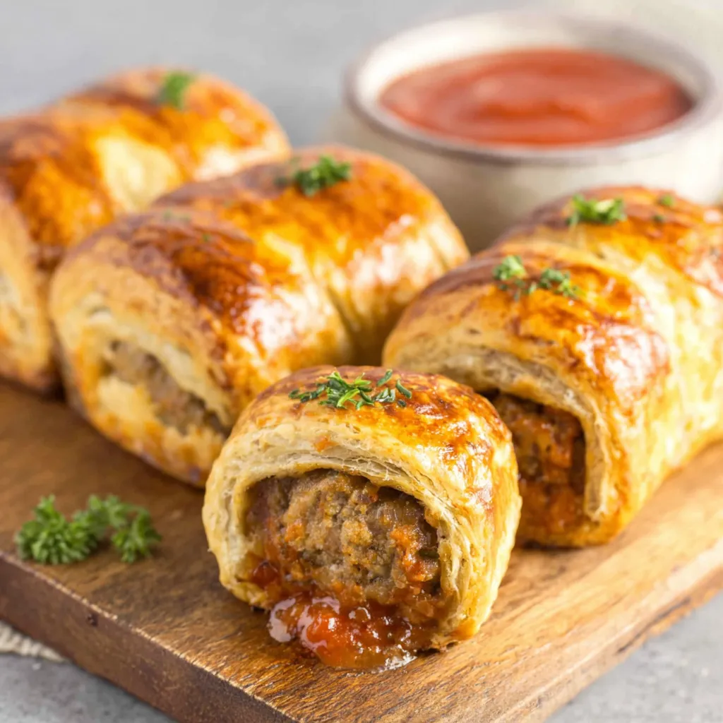 Delicious Sausage Roll Appetizers displayed as part of a recipe article.