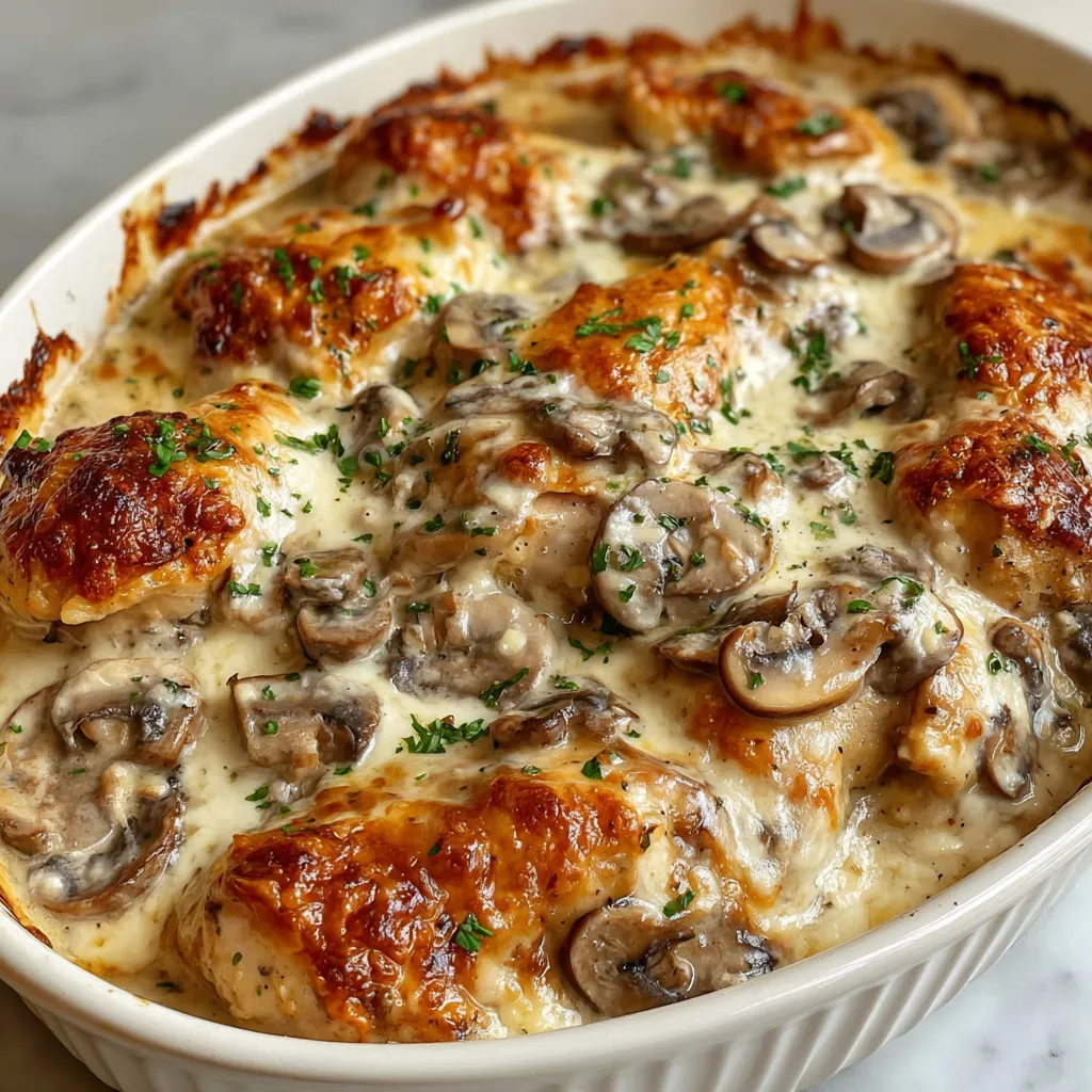 AMAZING CREAMY KETO GARLIC MUSHROOM CHICKEN CASSEROLE