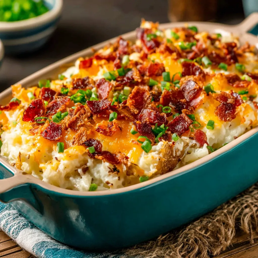 Creamy Loaded Potato Ranch Chicken Casserole, a delicious and comforting baked dish, is shown as the featured image.