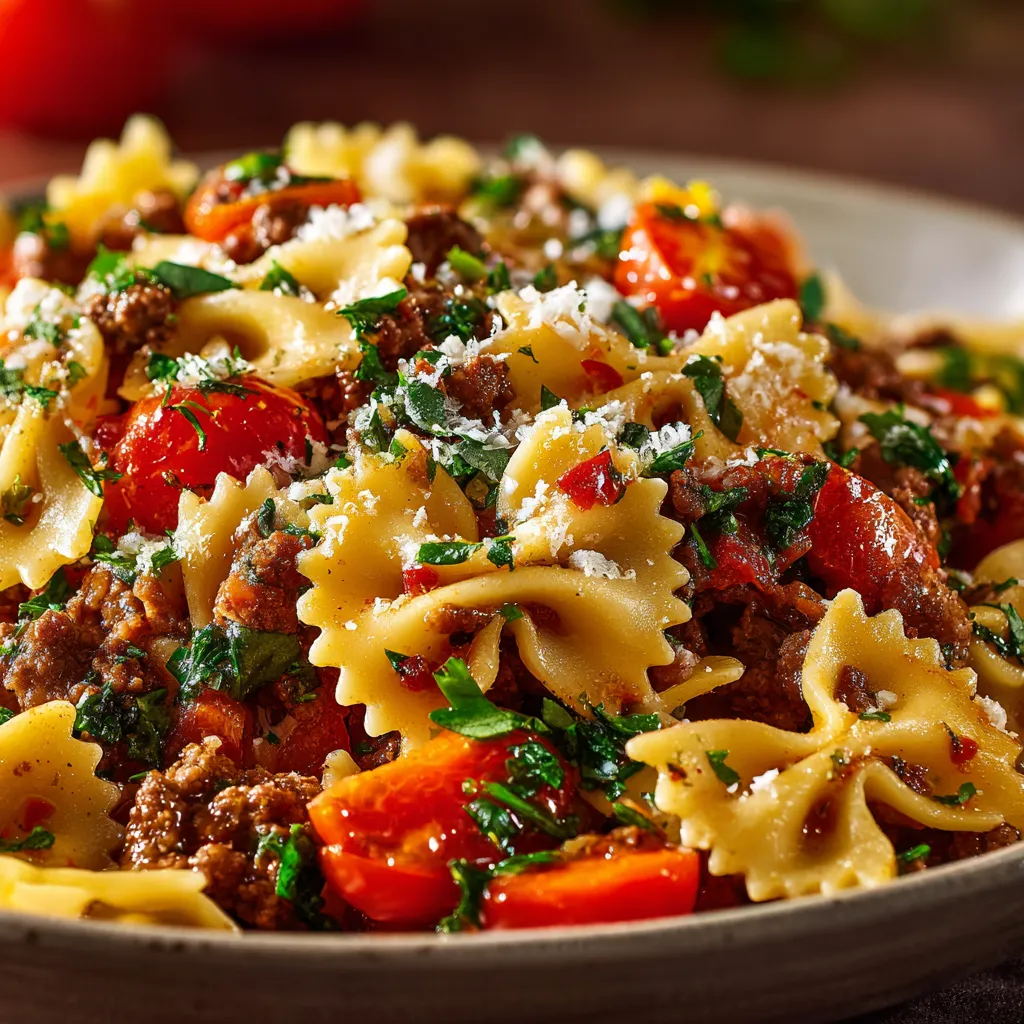 Bowtie Pasta With Ground Beef featured image shows a delicious and hearty meal ready to be served.