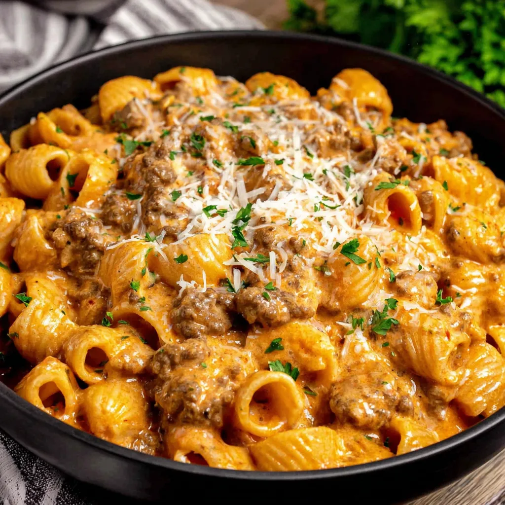 A close-up shot showcases a creamy and delicious plate of Crack Chicken Penne, highlighting the melted cheese and flavorful chicken.