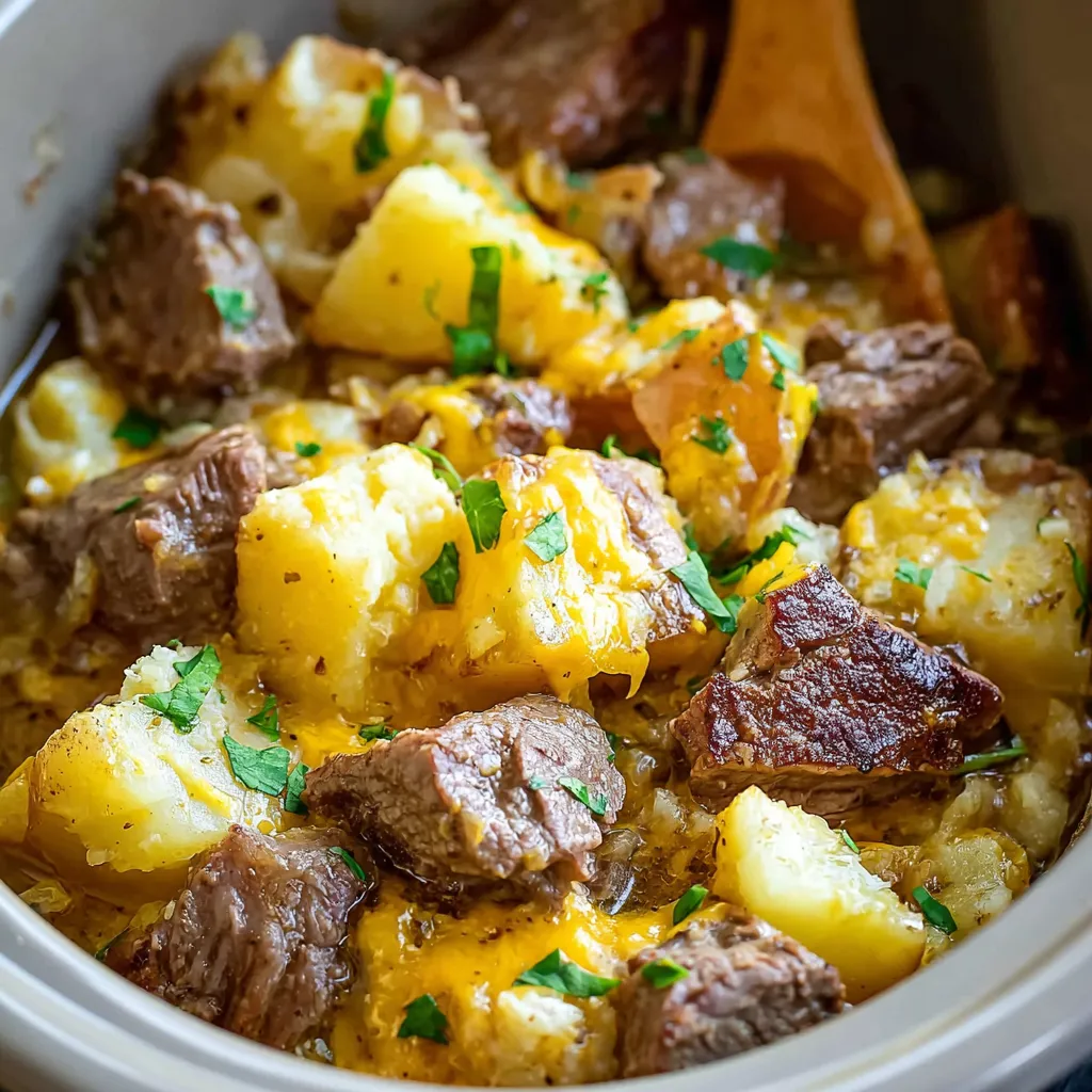 BEST STEAK CHEDDAR POTATO CASSEROLE