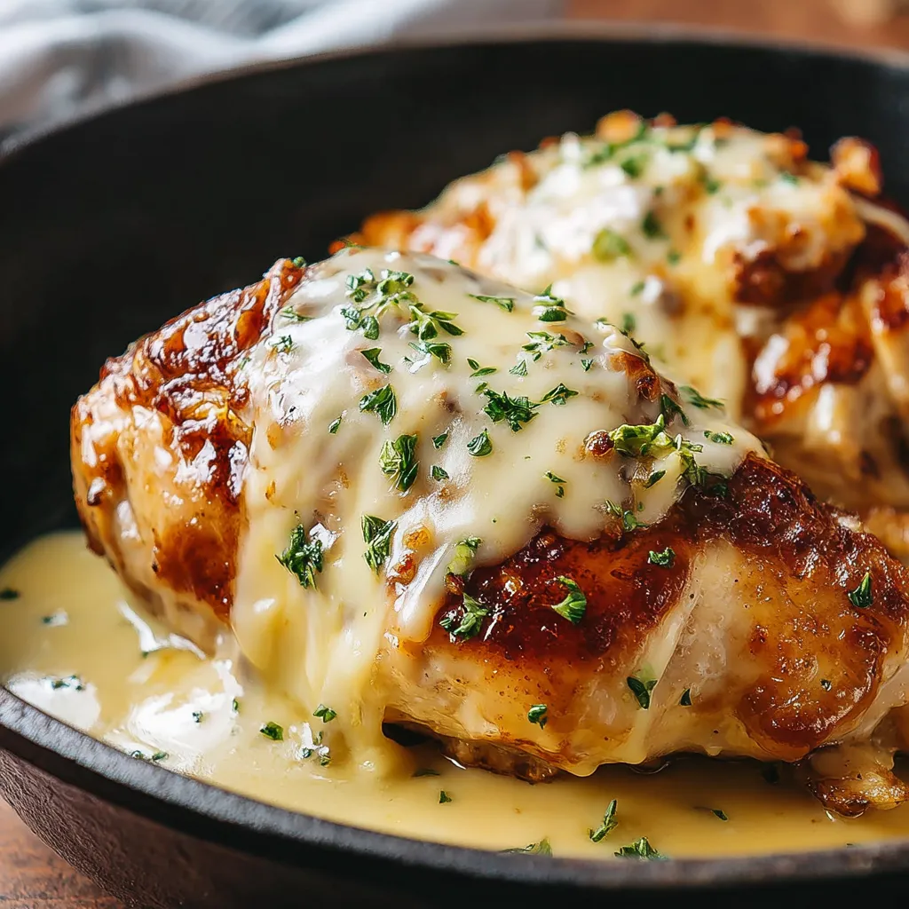 A close-up shot showcases the delicious Texas Roadhouse Smothered Chicken, featuring melted cheese, sautéed mushrooms, and caramelized onions atop a juicy grilled chicken breast.