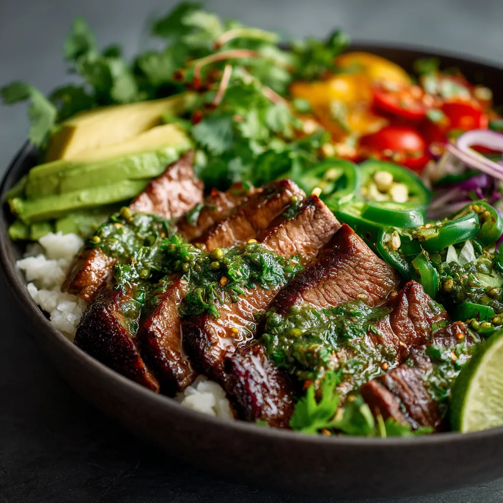 A vibrant image showcases delicious Cilantro Lime Steak Bowls, ready to be enjoyed.