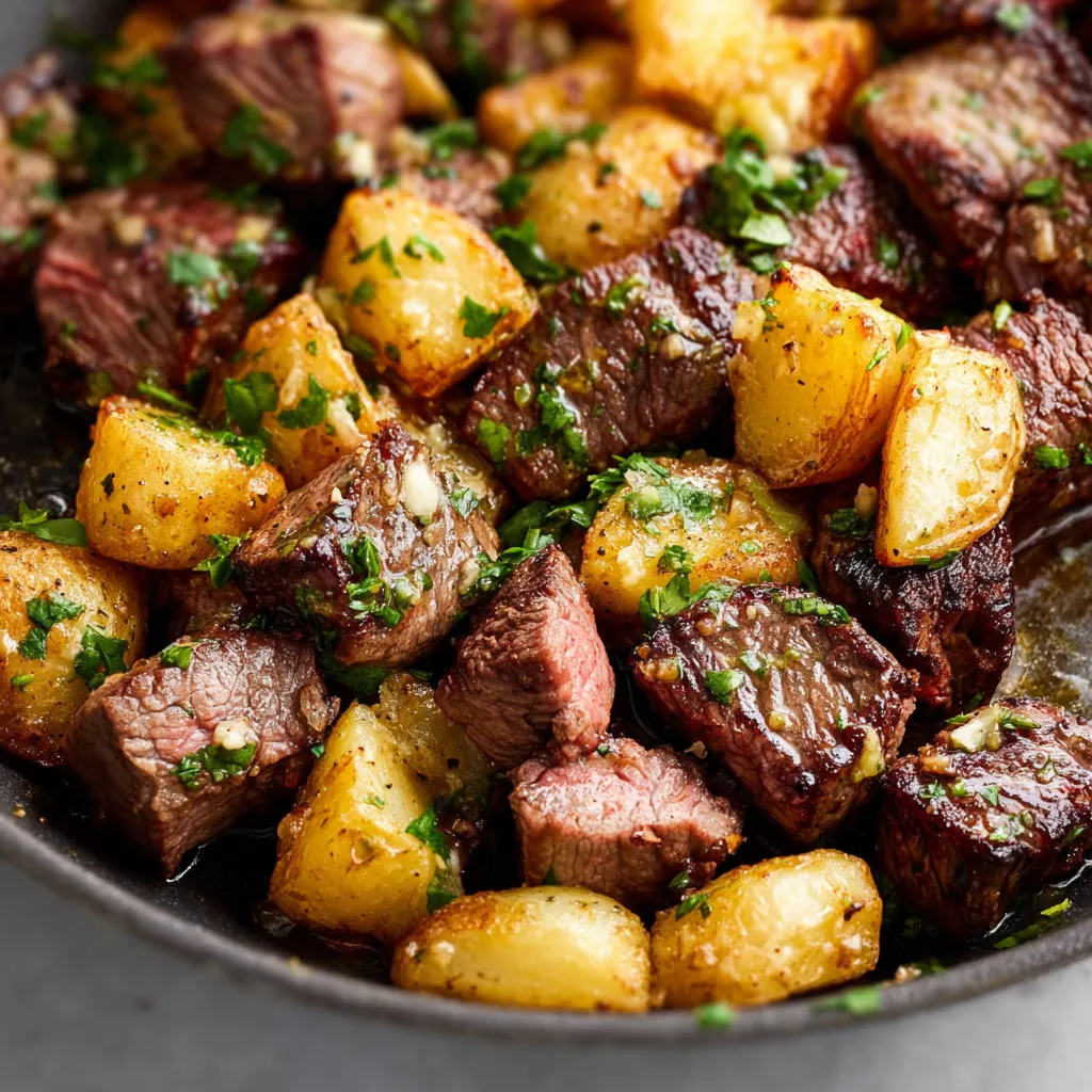GARLIC BUTTER STEAK BITES AND POTATOES AMAZING