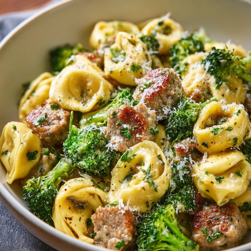 GARLIC PARMESAN TORTELLINI WITH SAUSAGE AND BROCCOLI EASY